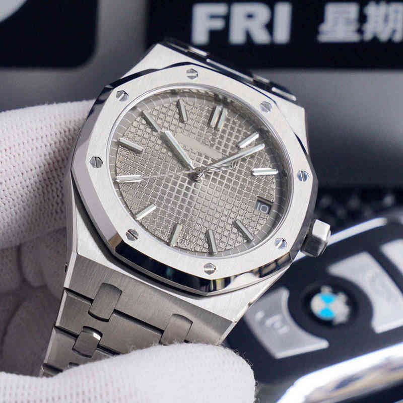 

Luxury Mens Mechanical Watch 15400 Oak Full Range Steel Band Waterproof Swiss Es Brand Wristwatch, Gray