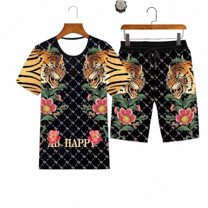 Men's Tracksuits men's Tracksuits Summer Fashion Men's T-Shirt Shorts 2 Piece Set 3D Printing Chinese Dragon Tiger Leopard Pattern Sh