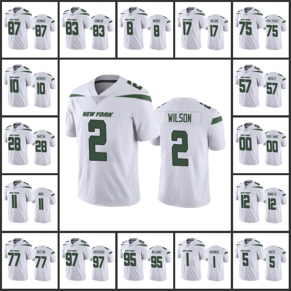 

Jersey New York''Jets''Men 11 Denzel Mims 77 Mekhi Becton 95 Quinnen Williams 5 Mike White 2 Zach Wilson Women Youth Custom White Vapor