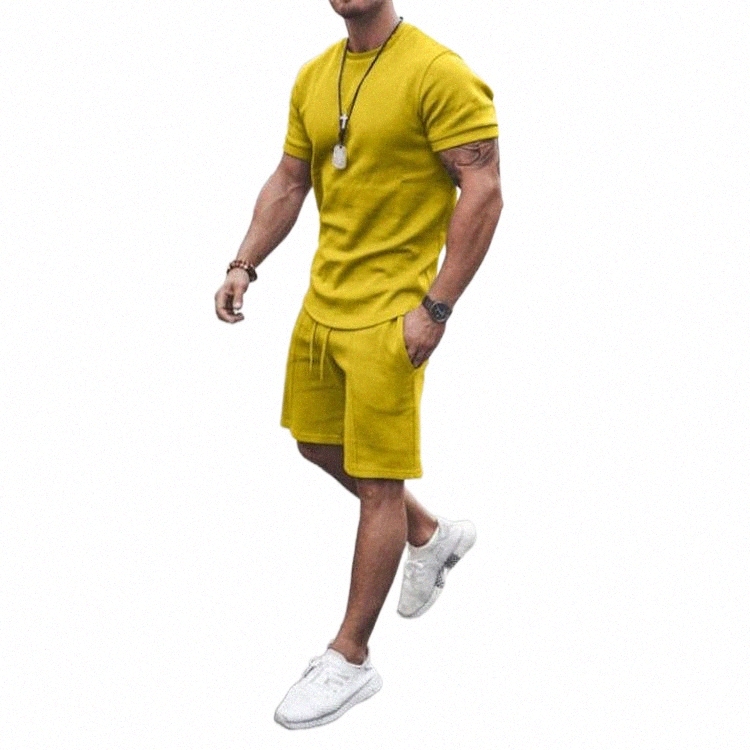 Men's Tracksuits men's Tracksuits Men's Tracksuit 2 Piece Set Solid Sports O-neck Short Sleeve T-shirts Shorts Sets Street Fashion Sp