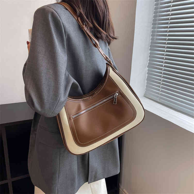 

Bags Bag new women's 2022 canvas stitched underarm bag contrast color single shoulder Purses, Black