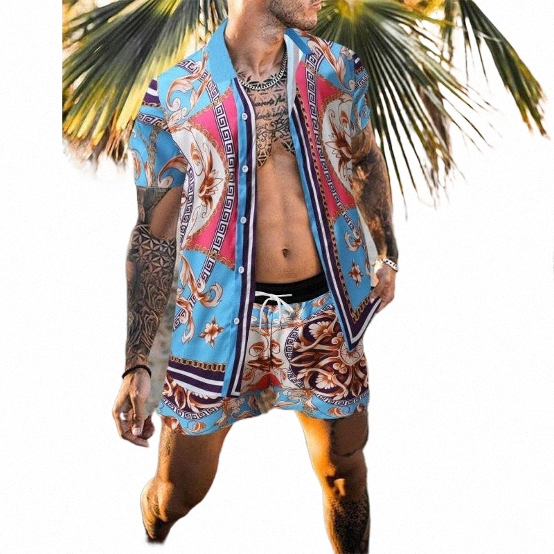 Men's Tracksuits men's Tracksuits Jacket And Trousers Men Summer Fashion Suit Leisure Orientation Printing Set Hawaiian Beach Shirt Suits