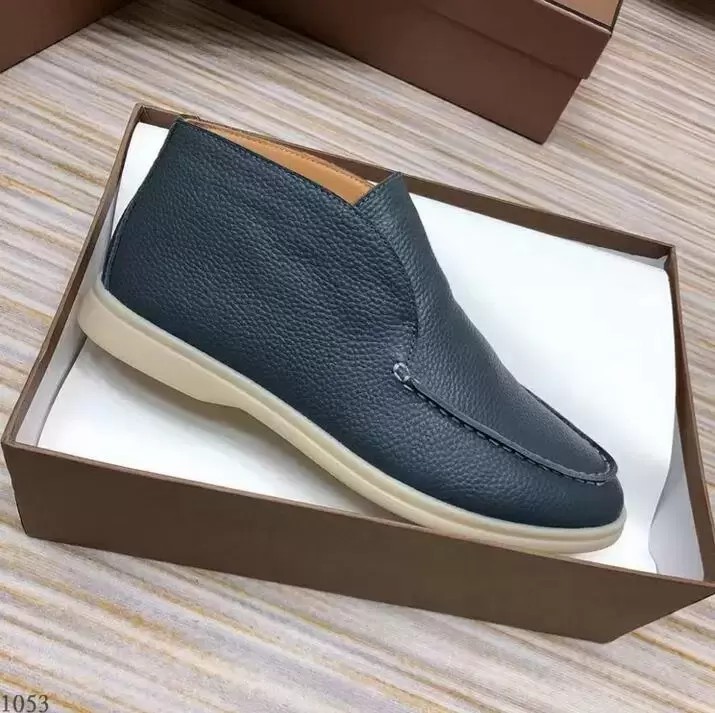 

Real Mens leather Loro Walk high Top shoes luxury sneakers Lock designer Flats Slip-on dress shoe Boots 45 46 E20C