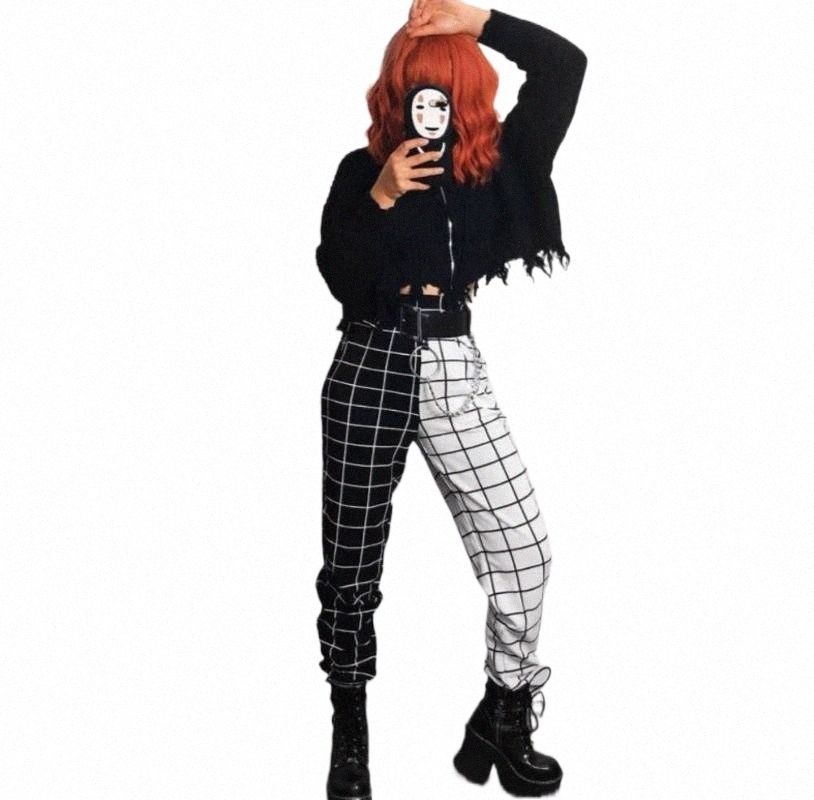 Women's Pants & Capris women's Pants & Capris 2022 Hight Waist Straight Loose Long Trousers Streetwear Black And White Checkerboard Pat-image-798396717
