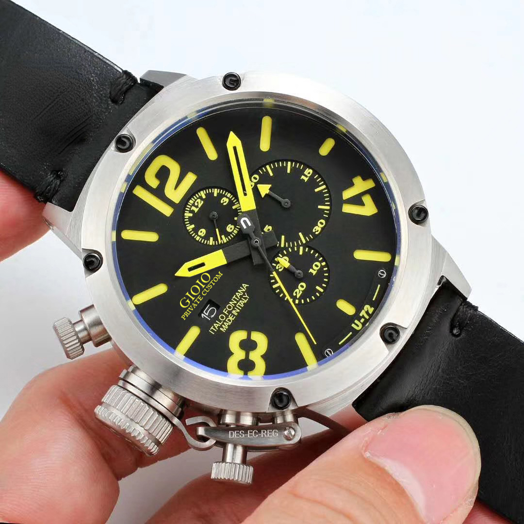 

Quartz Chronograph Men U watch U72 Brown Black Leather Boat Watch
