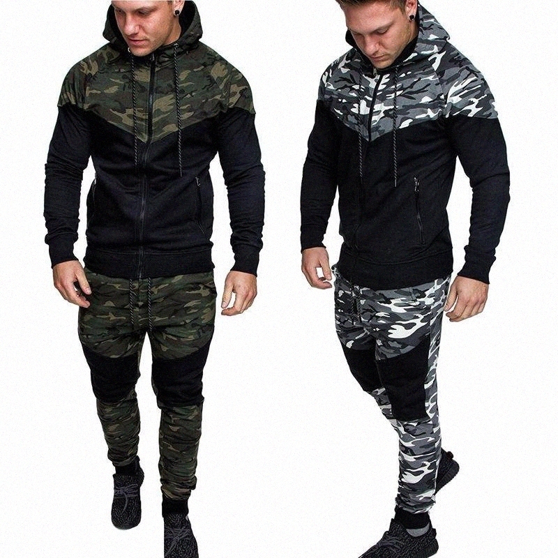 Men's Tracksuits men's Tracksuits ZOGAA Camouflage Printed Men Set Causal Patchwork Jacket 2Pcs Tracksuit Sportswear Hoodies Sweatshirt Pa