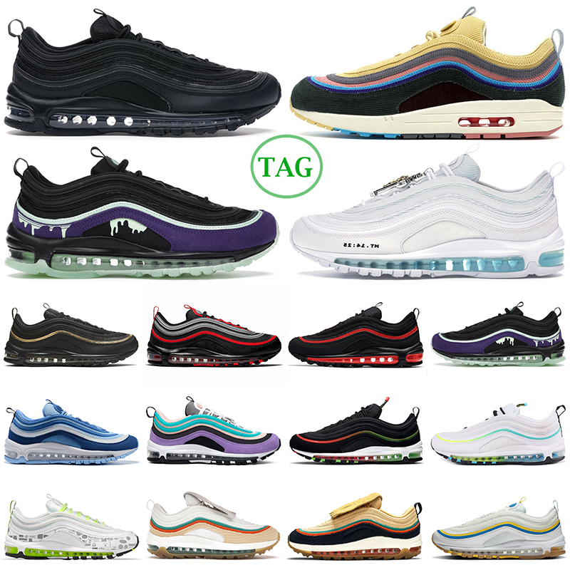 

max air 97 running shoes mens trainers 97s des chaussure Sean Wotherspoon Jesus Bright Citron Gradient Fade Bred Gold outdoor sports trainers sneakers discount, 36-45 black gold
