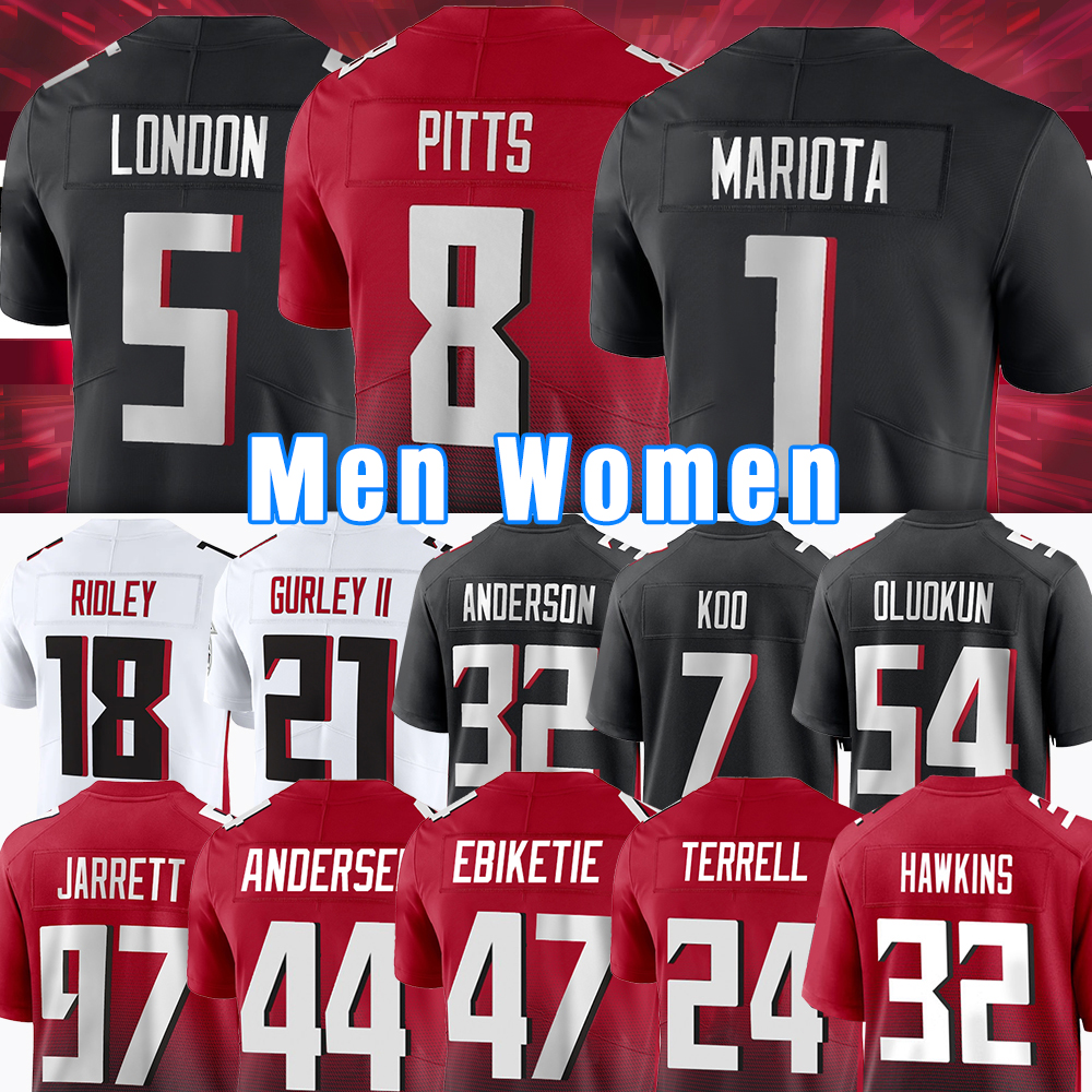 

5 Drake London Football Jerseys Kyle Pitts A.J. Terrell Cordarrelle Patterson Marcus Mariota Younghoe Koo Grady Jarrett Desmond Ridder, Men(lie ying)