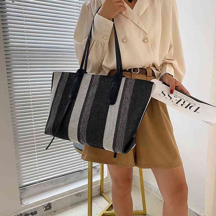 

Bags Bag women's bag new portable shoulder trend canvas stripe contrast color large capacity Tote Purses, Khaki