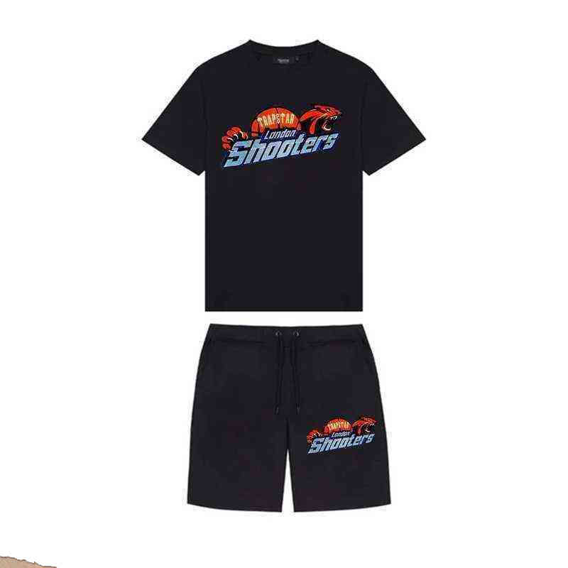 

Men' T-shirts Summer New Trapstar London Shooter Short-sleeved t Shirt Suit Chenille Decoding Black Flavor Men' Round Neck T-shirt Shorts, Size asia9