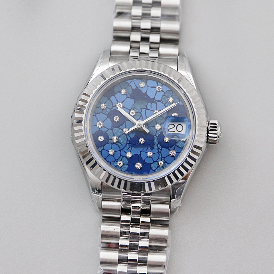 

Luxury women's watch blue flower pattern dial 28mm 36mm 41mm sapphire mirror stainless steel montre de luxe automatic machine, 10