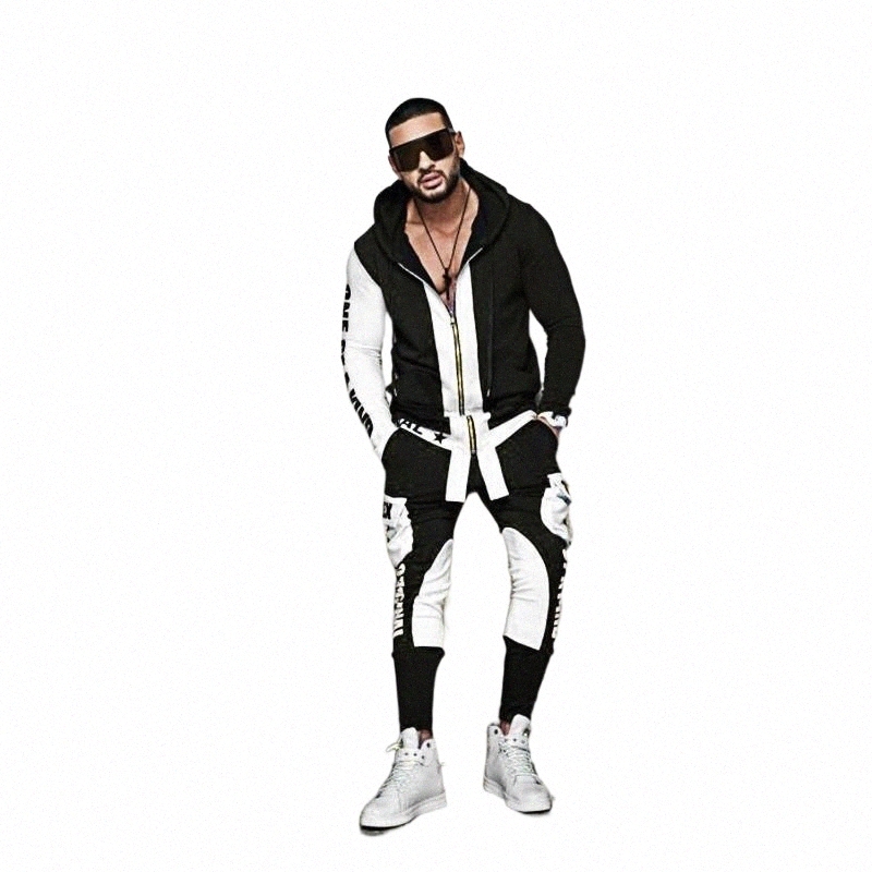 Men's Tracksuits men's Tracksuits ZOGAA Tracksuit Mens Autumn Streetwear Fashion Hoodies Sweatpants Sweatsuit Letter Patchwork Zipper 2 Of