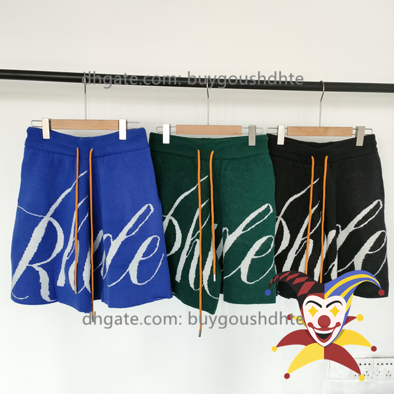 

RHUDE Jacquard Shorts Men Women Top Version Loose Blue Green Black Knitting Rhude Short Drawstring Breeches