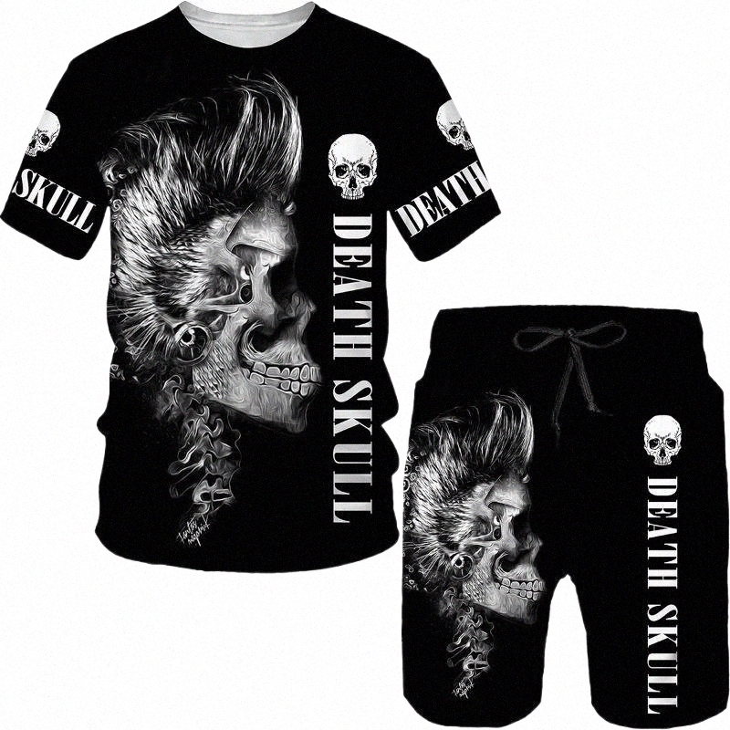 Men's Tracksuits men's Tracksuits Summer Man Set 3d Skull Printingt-Shirt Shorts Tracksuit 2 Piece Outfits Fashion Street Male Jogging Sui