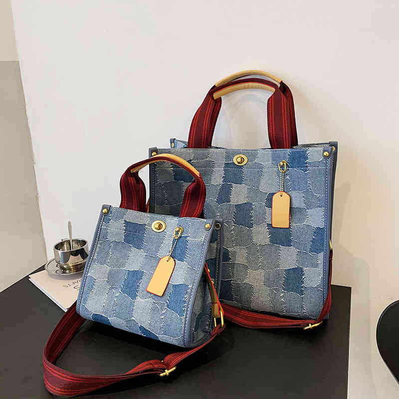 

Bags Denim large capacity portable bag women's 2022 new one Shoulder Messenger Bag Tote Purses, Blue trumpet