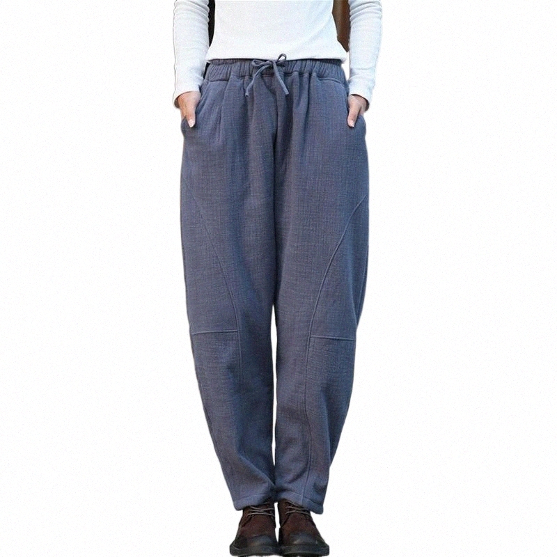 Women's Pants & Capris women's Pants & Capris Johnature Women Winter Fleece Warm Thick Cotton Linen Trouser Elastic Waist Solid Color 2021