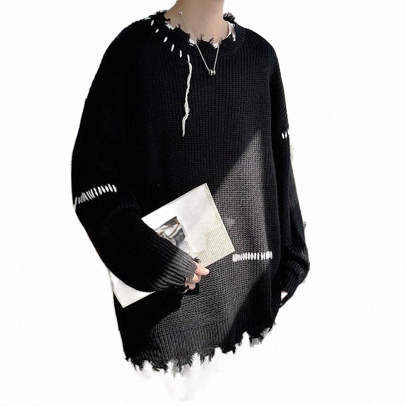 Pulls pour hommes pulls masculins pulants pliants hommes déchirés à la mode irréguliers d'automne High Street Unisexe Trime lâche Print Chandails