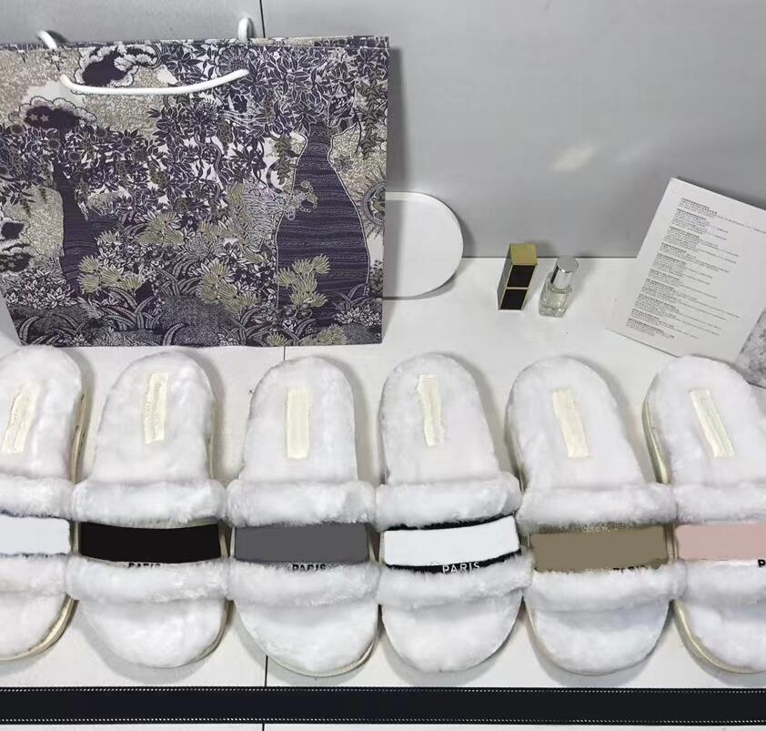 

Designer Wool Slippers Flat Bottom Embroidery Letter Sandals Autumn Winter Women Plush Sandals Fur Fluffy Warmth Solid Color Scuffs Sandal, Not for individual sale