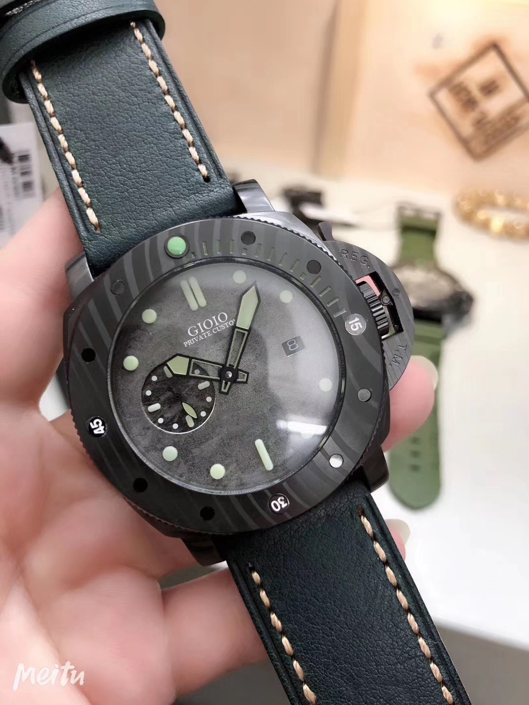 

Men watch Automatic Mechanical Black Carbotech carbon fibre Green Rubber watch