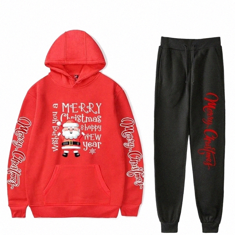 Men's Tracksuits men's Tracksuits Christmas Hoodies Sweapants Two Piece Suit Pullovers Solid Casual Sweatshirts Pants Set Hooded Pockets S