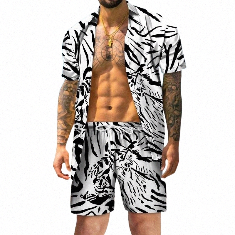 Men's Tracksuits men's Tracksuits Small Suit Shorts Mens Casual Printed Summer Set Sleeve Buttoned Short Beach Spring Shirt Suits For Men