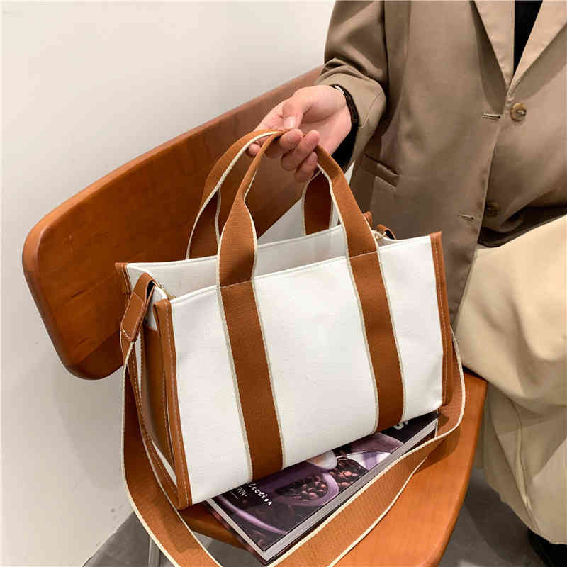 

Bags Canvas tote bag women's trend new mommy hand version simple splicing leisure Single Shoulder Messenger Bag Purses, Black