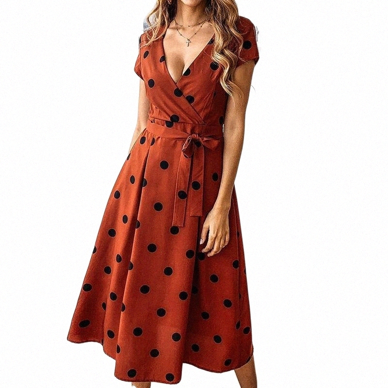 Casual Dresses casual Dresses Summer Dress Women Vintage Polka Dot Print A-Line Party Sexy V-neck Short Sleeve Long Fashion x3Bf#-image-798386825