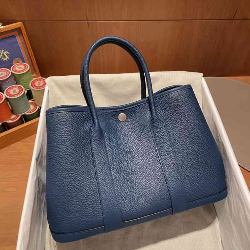 

Tote bag Hemees designer bags Garden Party 30cm Hand Sewn Negonde Leather Lake Sea Blue fashion brand single shoulder bags high quality large capacity, Lake and sea blue
