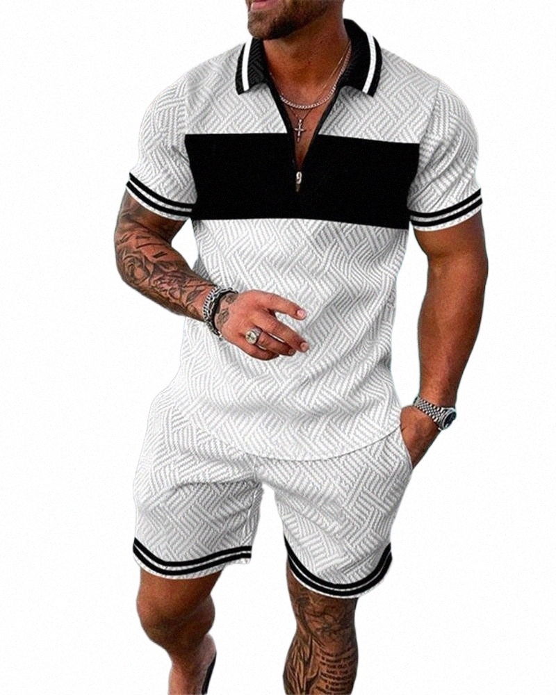 Men's Tracksuits men's Tracksuits Summer Sportswear Men's 3d Printed Short Sleeve Zipper Shirt And Shorts Set Casual Streetwear 2 Pie