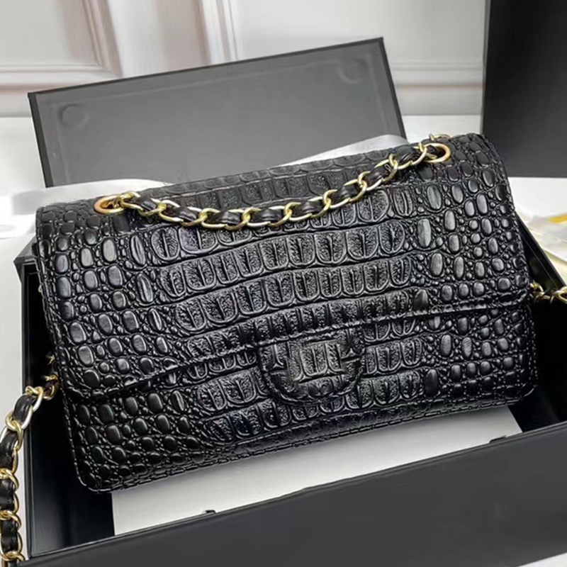 

Designer Big Brand Luxury Shoulder Bag Retro Crocodile Pattern Leather Ladies New Fashion Braided Chain Multifunctional Crossbody Bag, Black