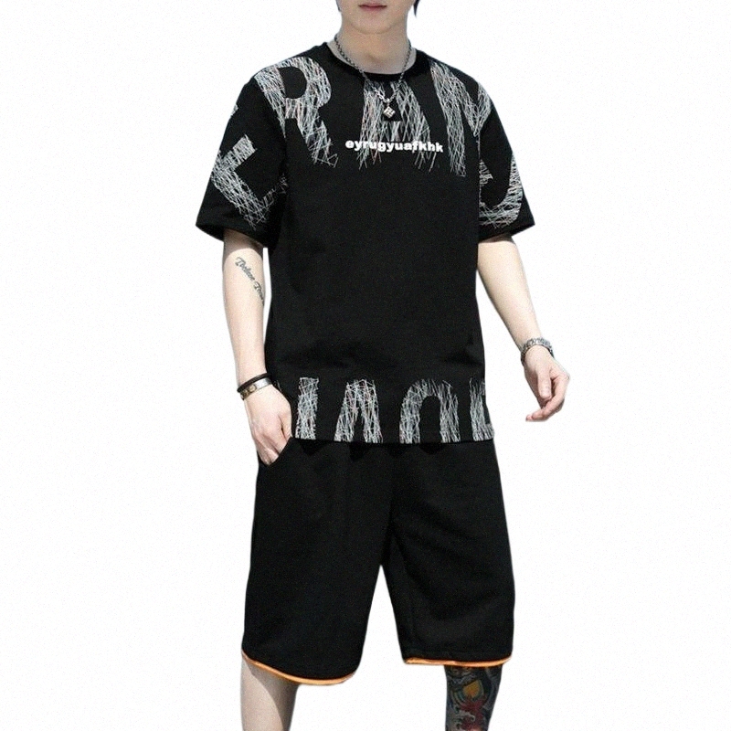 Men's Tracksuits men's Tracksuits Summer Men 2 Piece Short Sleeve Suits Fashion Streetwear Hip Hop T-shir Pants Student Husband Sport Sets