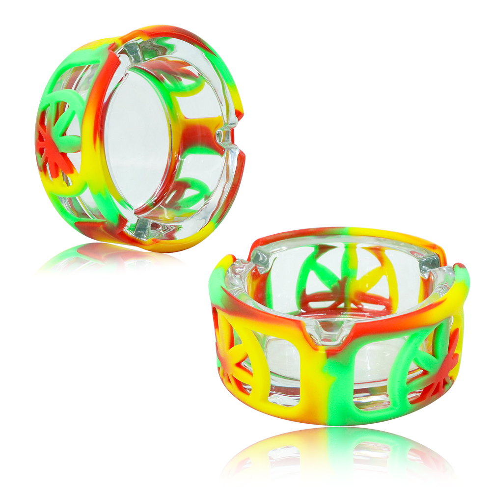 Glass Silicone Smoking Ashtray For Tobacco Smoke Easy to Clean with Cigarette Butt Holder-image-798647802