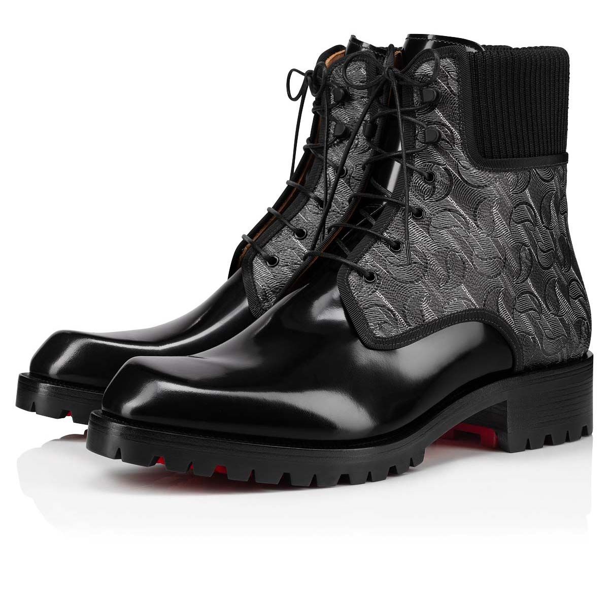 

Mens Red bottom Men ankle Boot platform lug rubber sole Trapman black knitted and calf leather lace up outdoor footwear trainers 38-47
