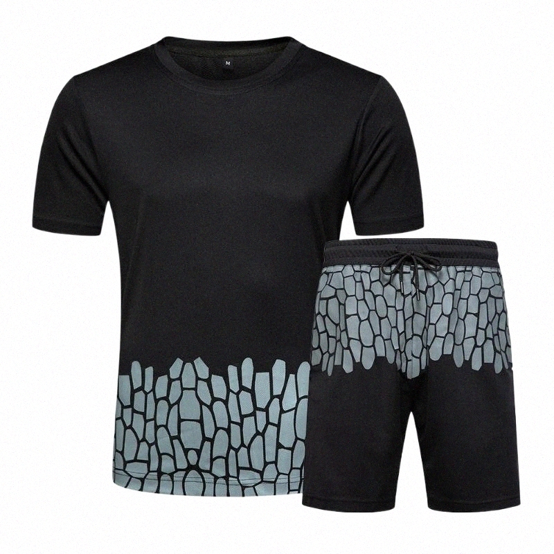 Men's Tracksuits men's Tracksuits Short Sleeve Shorts Suit Summer Contrast Color Crack Fashion Casual Loose Pants 21PJ#-image-798382683