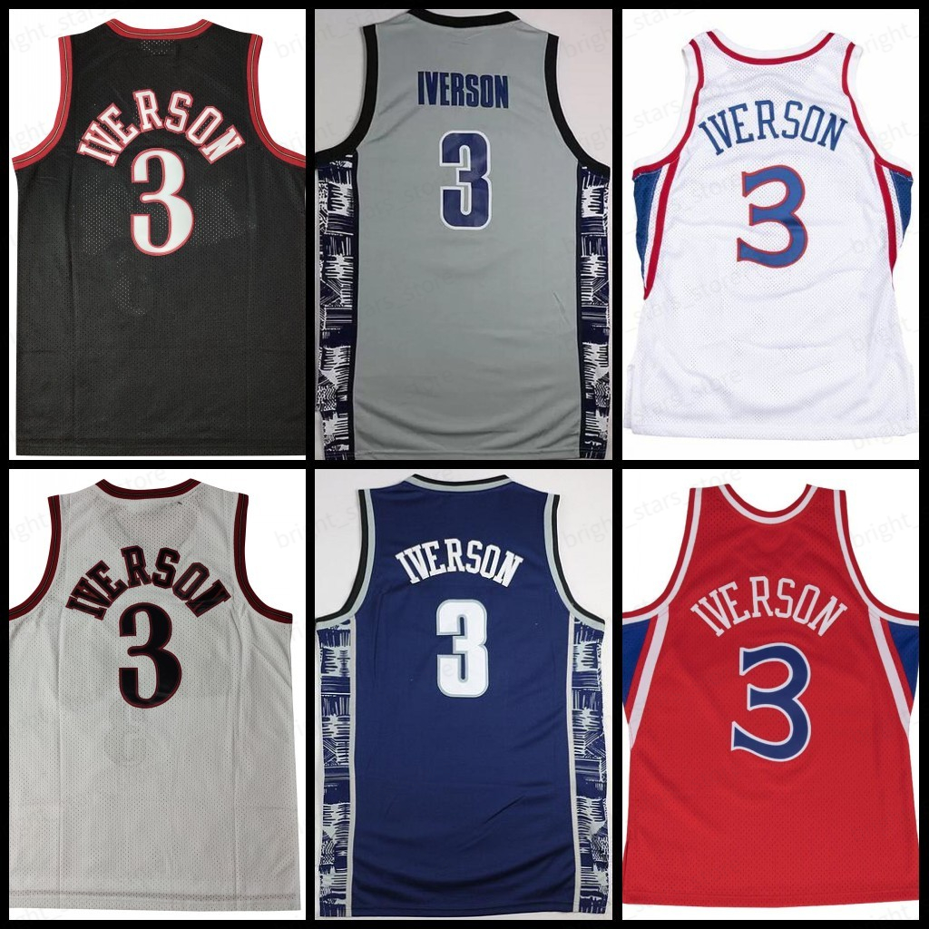 

College Basketball Wears NCAA Basketball Jersey 3 Allen Iverson Georgetown Hoyas Grey Red Beige Throwback Mesh College Jerseys, Men jersey