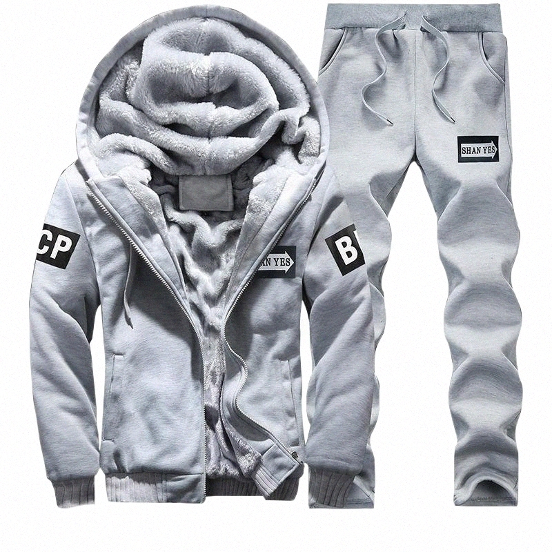 Men's Tracksuits men's Tracksuits Tracksuit Winter Two Pieces Sets Fleece Thick Hooded Zipper Jacket Pants Warm 2 PCS Sporting Suit Sports