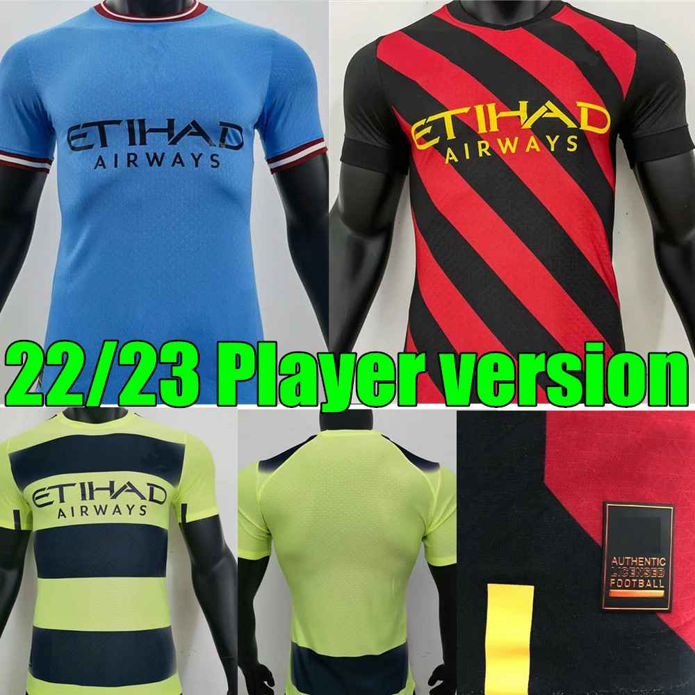 

New 22 23 HAALAND SOCCER JERSEYS GREALISH STERLING MANS CITIES MAHREZ player version DE BRUYNE FODEN 2022 2023 football tops shirt kit sets uniform, 3rd+league patch