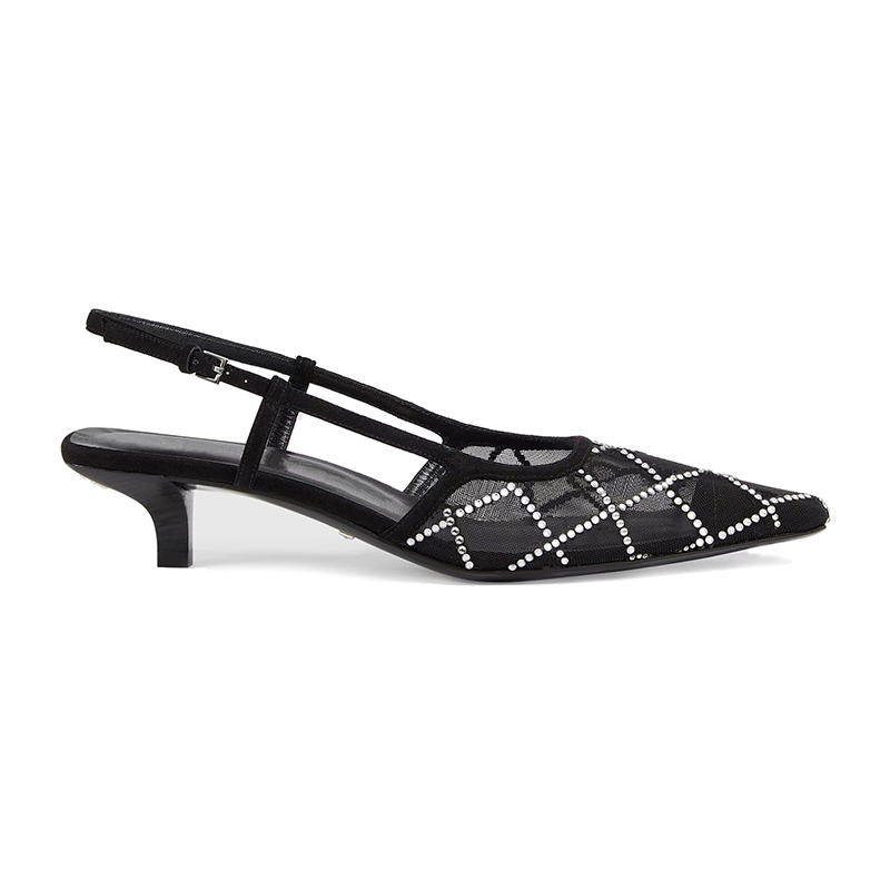 

Womens Designer Sandals Slingback Shoes Hollow Transparent Slippers Mesh with Crystals Sandal Buckle Closure Stilettos Fashion Slippers Low-heels 3.5cm, Black with g