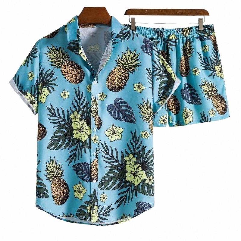 Men's Tracksuits men's Tracksuits Men Sets Fruits Printing Breathable Summer Lapel Short Sleeve Shirts Beach Shorts Men's Hawaiian-image-798366806