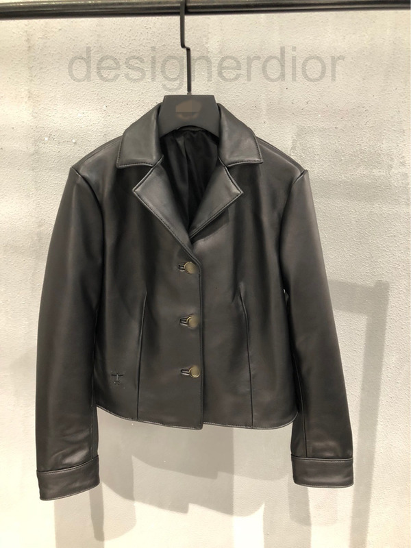 Women's Leather & Faux designer CD home 2021 autumn winter new women's suit collar sheepskin leather short coat versatile ladies in C2QW