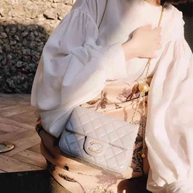 

High quality Waist Bags Waist Sheepskin Small Ball Chain Female New Lingge Golden Bead Square Fat One Shoulder Messenger Bag Fashion, Black