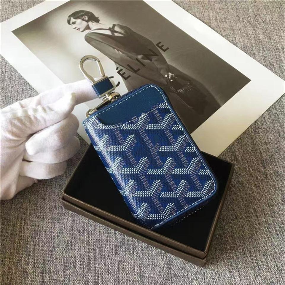 

Goya designer key holder car credit card wallet universal two-in-one zipper inner compartment leather storage bag men's multi-func243D, Blue