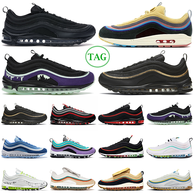 

97 running shoes mens trainers 97s des chaussure Black Sean Wotherspoon Jesus Bright Citron Gradient Fade Bred Gold outdoor sports trainers sneakers new, 36-45 silver bullet