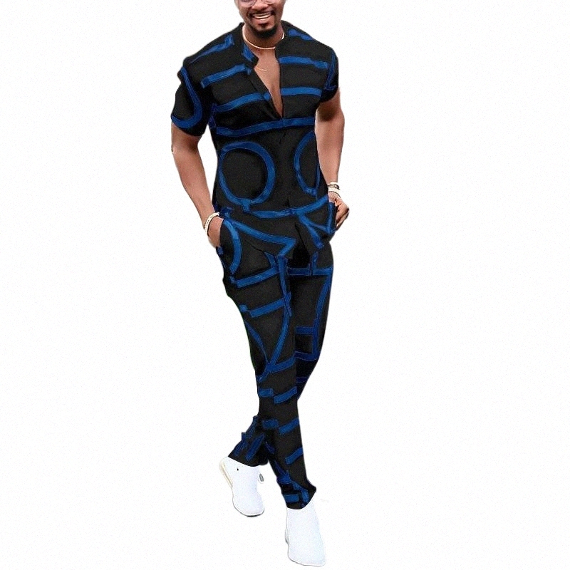 Men's Tracksuits men's Tracksuits Fashion Spring Summer Men's Casual Two Piece Sets Short Sleeve Tops And Long Pants Suit Pattern-image-798369782