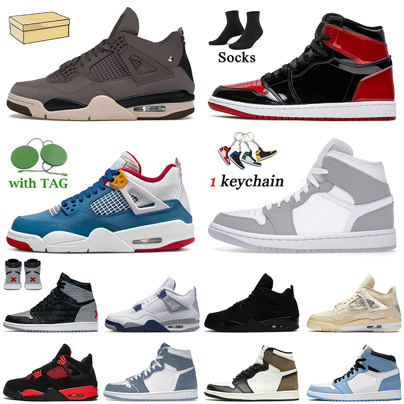 

With Box Jumpman 1 1s High Basketball Shoes Patent Bred Wolf Grey UNC Denim Size 36-47 Women Mens Top 4 Messy Room Sail Canvas Black Cat 4s, C20 university blue 36-47
