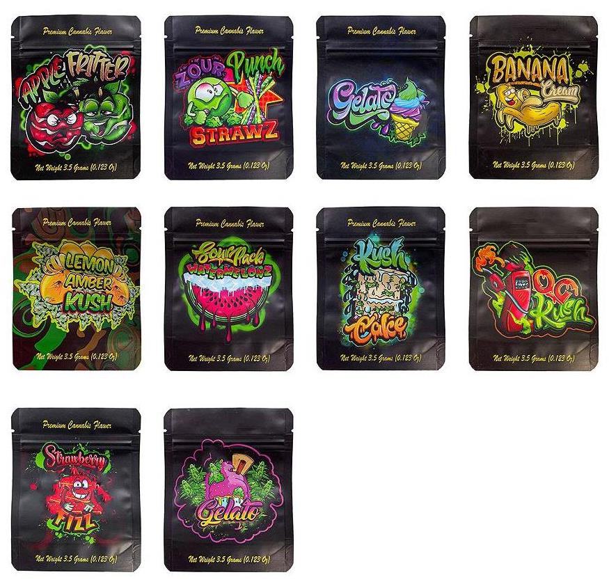 

3.5G Mylar Bags Smell Proof Baggies Edibles Pluto Fiore Creal Milk Jefe Darlay Lay Gelato Glue banana runty