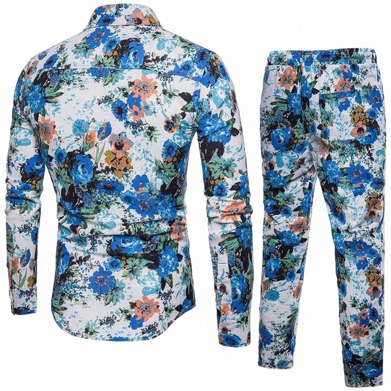 Men's Tracksuits men's Tracksuits Mens Hawaiian Floral Printed Two Piece Set Suit Long Sleeve Shirts Sweatpants Conjunto Large Size 5XL Co