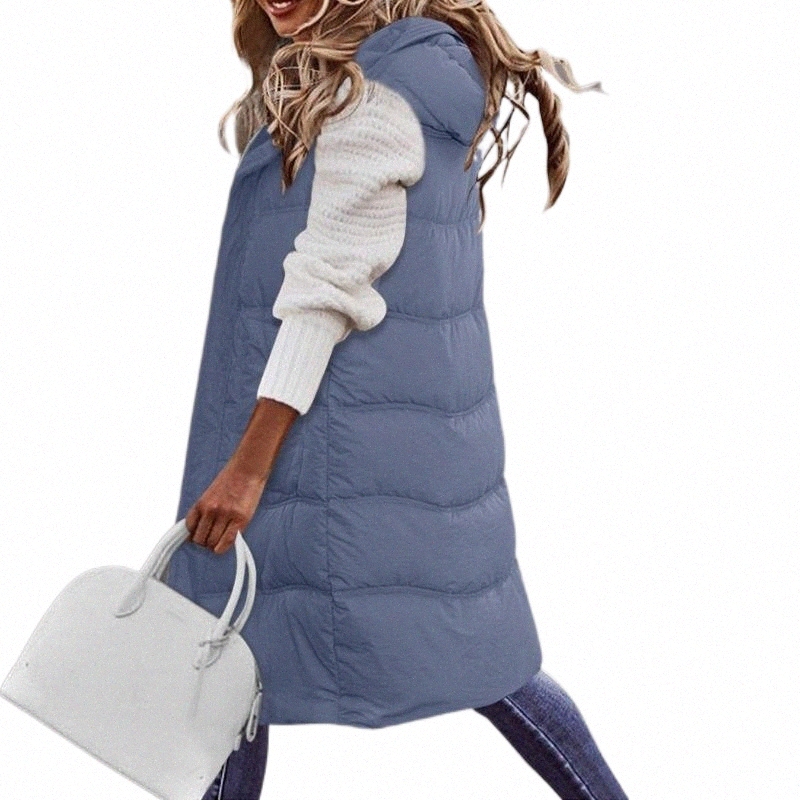 Women's Vests women's Vests Winter Women Warm Long Fashion Hooded Sleeveless Casual Lady Outwear Vest Femme Cotton Padded Jackets Overc