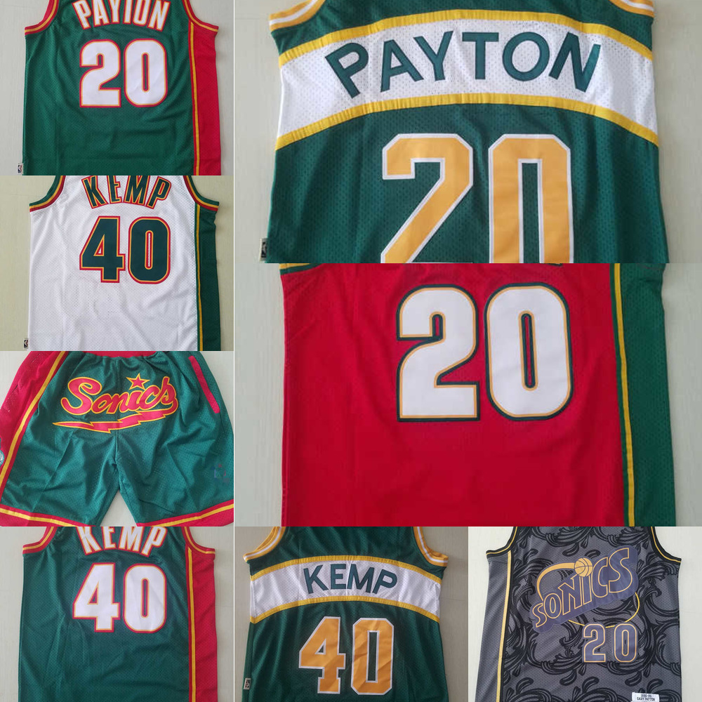 

Basketball Jerseys mens Seattle''Super''Sonics''Jersey Gary 20 Payton Shawn 40 Kemp Basketball Shorts red white Blue high quality, Color