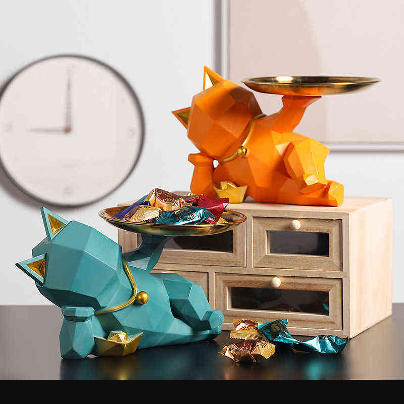 Decorative Objects Figurines JIEME Color Creative Tray Zhaocai Cat Storage Decoration Living Room Shop Desktop Candy Snack Storage Resin T220902